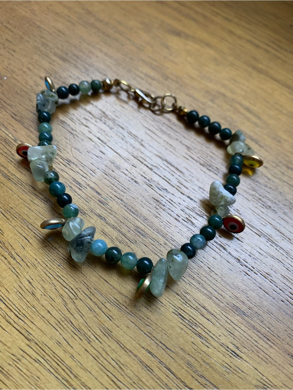 Handmade Green Bead and Gold Accent Bracelet